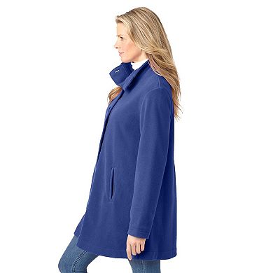 Woman Within Plus Size Fleece Swing Funnel-Neck Coat