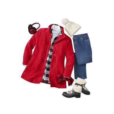 Woman Within Plus Size Fleece Swing Funnel-Neck Coat