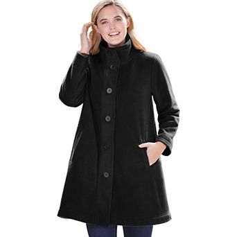 Woman Within Plus Size Petite Fleece Swing Funnel-Neck Coat