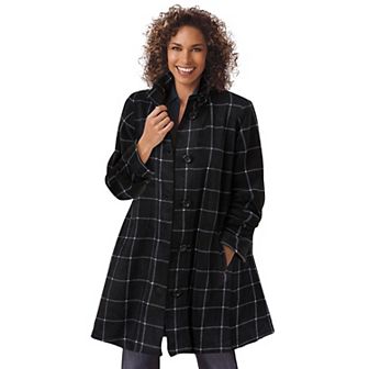 Woman Within Plus Size Petite Fleece Swing Funnel-Neck Coat
