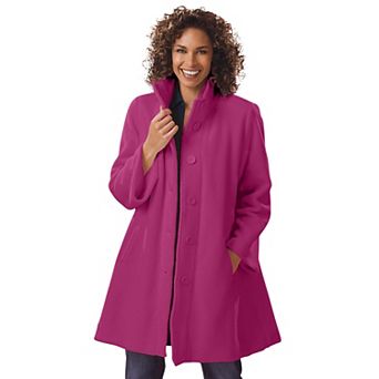 Woman Within Plus Size Petite Fleece Swing Funnel-Neck Coat