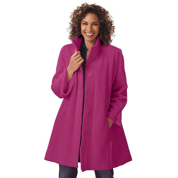 Woman Within Plus Size Petite Fleece Swing Funnel-Neck Coat