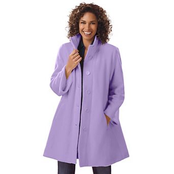 Woman Within Plus Size Petite Fleece Swing Funnel-Neck Coat