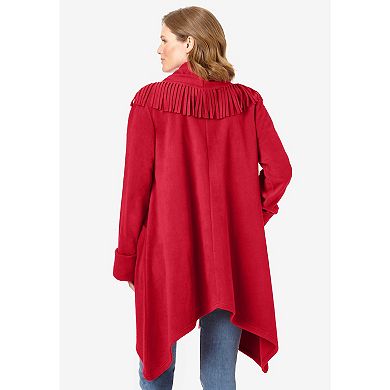 Woman Within Plus Size Fringed Shawl Collar Fleece Jacket