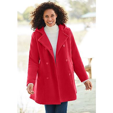Woman Within Plus Size Double-Breasted Hooded Fleece Peacoat