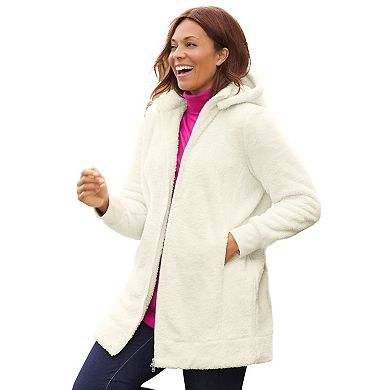 Woman Within Plus Size Fluffy Fleece Hoodie Jacket