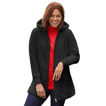 Woman Within Plus Size Fluffy Fleece Hoodie Jacket