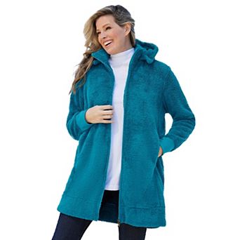 Woman Within Plus Size Fluffy Fleece Hoodie Jacket