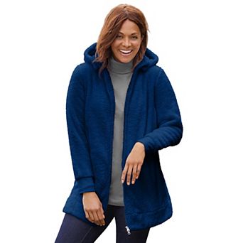 Woman Within Plus Size Fluffy Fleece Hoodie Jacket