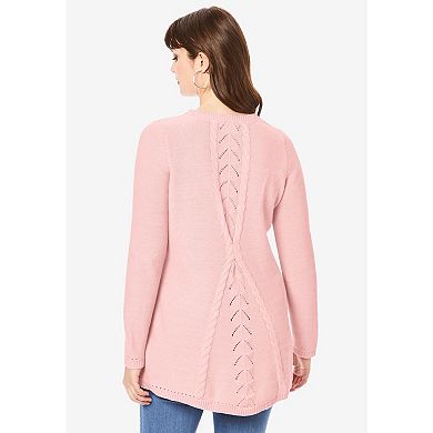 Roaman's Women's Plus Size Lace Yoke Pullover Sweater