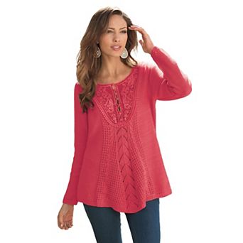 Roaman's Women's Plus Size Plus Size Lace Yoke Pullover Sweater