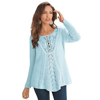 Roaman's Women's Plus Size Plus Size Lace Yoke Pullover Sweater
