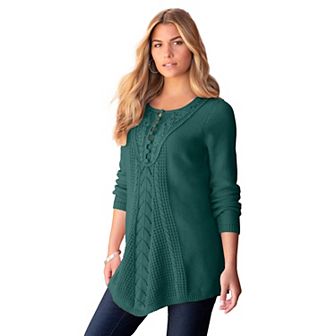 Roaman's Women's Plus Size Plus Size Lace Yoke Pullover Sweater