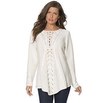 Roaman's Women's Plus Size Plus Size Lace Yoke Pullover Sweater