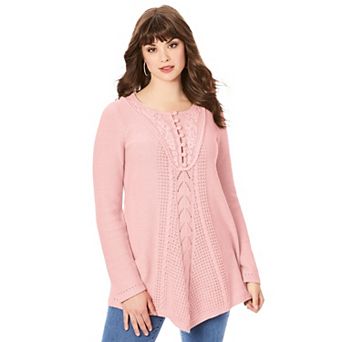 Roaman's Women's Plus Size Plus Size Lace Yoke Pullover Sweater