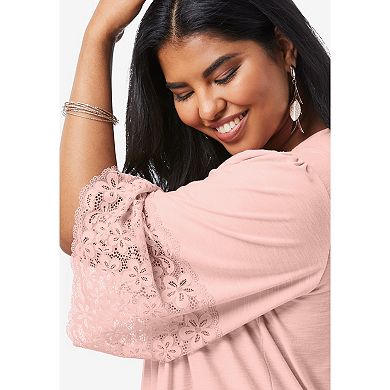 Roaman's Women's Plus Size Lace-hem Pintuck Tunic