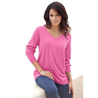 Roaman's Women's Plus Size Plus Size Drop Needle V-Neck Lightweight Sweater Knit