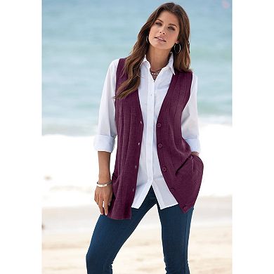 Roaman's Women's Plus Size Plus Size Drop Needle Vest Lightweight Sweater Knit