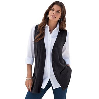 Roaman's Women's Plus Size Plus Size Drop Needle Vest Lightweight Sweater Knit