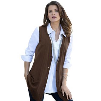 Roaman's Women's Plus Size Plus Size Drop Needle Vest Lightweight Sweater Knit