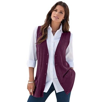 Roaman's Women's Plus Size Plus Size Drop Needle Vest Lightweight Sweater Knit