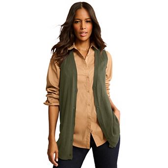 Roaman's Women's Plus Size Drop Needle Vest Lightweight Sweater Knit