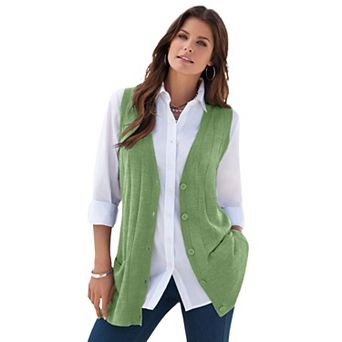 Roaman's Women's Plus Size Plus Size Drop Needle Vest Lightweight Sweater Knit