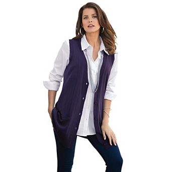 Roaman's Women's Plus Size Plus Size Drop Needle Vest Lightweight Sweater Knit