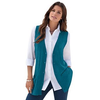 Roaman's Women's Plus Size Plus Size Drop Needle Vest Lightweight Sweater Knit