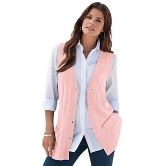 Roaman's Women's Plus Size Plus Size Drop Needle Vest Lightweight Sweater Knit