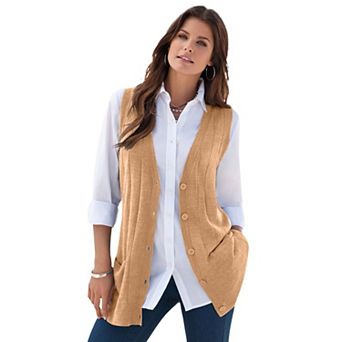 Roaman's Women's Plus Size Plus Size Drop Needle Vest Lightweight Sweater Knit