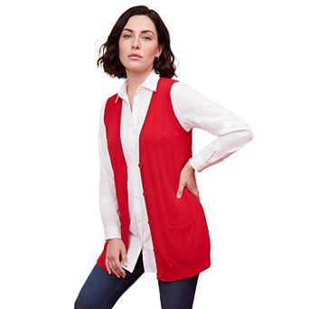 Roaman's Women's Plus Size Drop Needle Vest Lightweight Sweater Knit