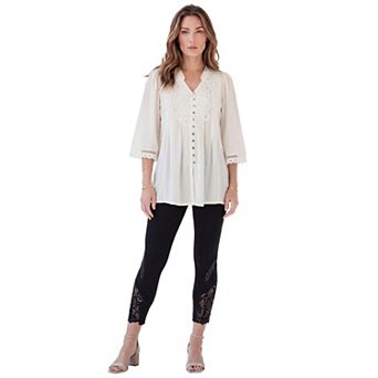Roaman's Women's Plus Size Juliet Lace Trim Button-Down Shirt