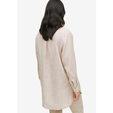 ellos Women's Plus Size Oversized Linen-Blend Boyfriend Shirt