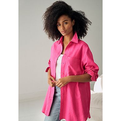 ellos Plus Size Oversized Linen-Blend Boyfriend Shirt