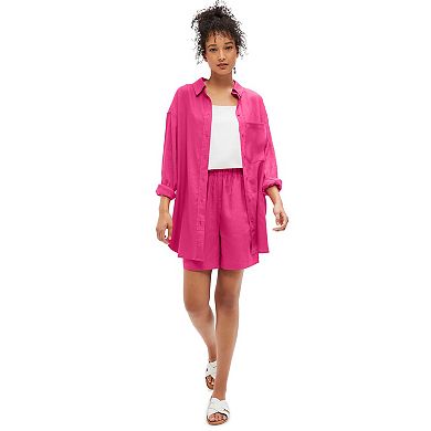 ellos Plus Size Oversized Linen-Blend Boyfriend Shirt