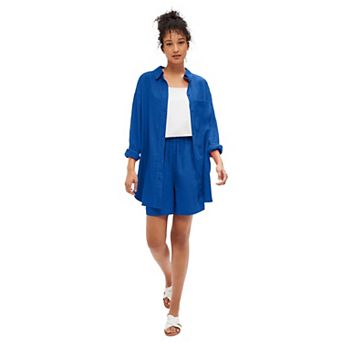ellos Plus Size Oversized Linen-Blend Boyfriend Shirt