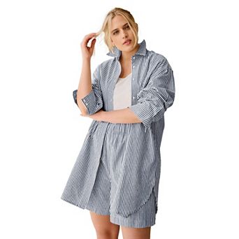 ellos Plus Size Oversized Linen-Blend Boyfriend Shirt