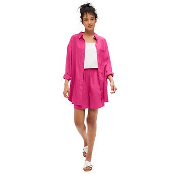 ellos Plus Size Oversized Linen-Blend Boyfriend Shirt