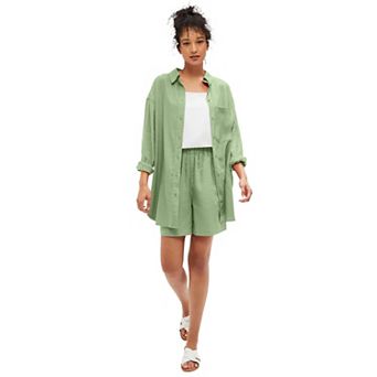 ellos Plus Size Oversized Linen-Blend Boyfriend Shirt
