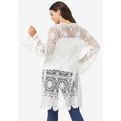Roaman's Women's Plus Size Plus Size Floral Lace Crochet Duster