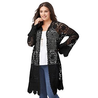 Roaman's Women's Plus Size Plus Size Floral Lace Crochet Duster