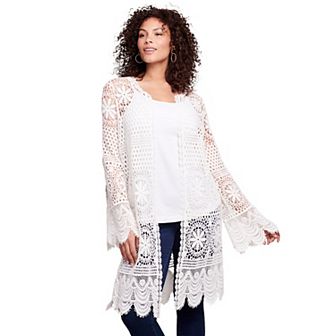 Roaman's Women's Plus Size Plus Size Floral Lace Crochet Duster