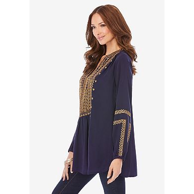 Roaman's Women's Plus Size Embroidered Boho Tunic