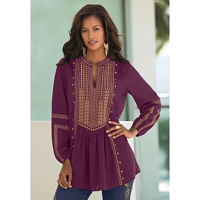 Roaman's Women's Plus Size Embroidered Boho Tunic