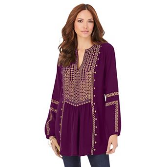 Roaman's Women's Plus Size Embroidered Boho Tunic