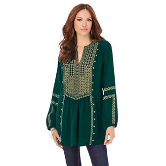 Roaman's Women's Plus Size Embroidered Boho Tunic