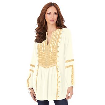 Roaman's Women's Plus Size Embroidered Boho Tunic