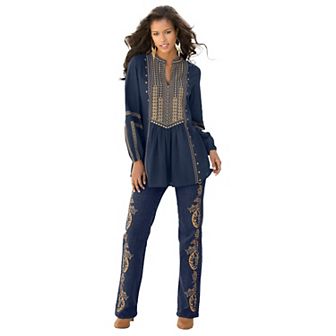 Roaman's Women's Plus Size Embroidered Boho Tunic