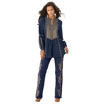 Roaman's Women's Plus Size Embroidered Boho Tunic